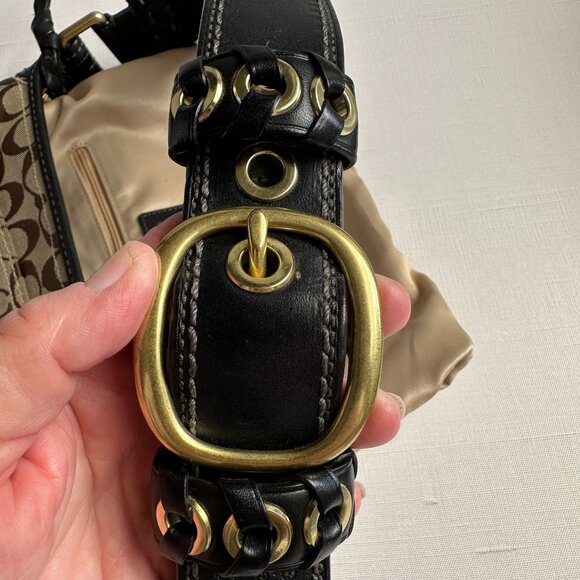 Y2K Coach Bleeker Hobo 11431, Black Tan Signature Canvas Shoulder Bag - Picture 4 of 16